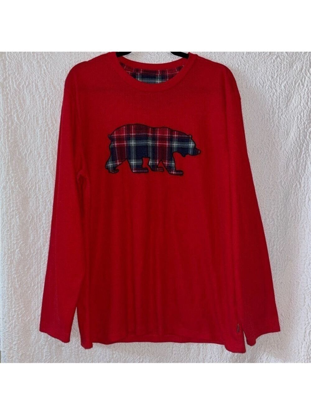 Eddie Bauer Plaid Bear Long Sleeve Sleepwear Thermal Shirt